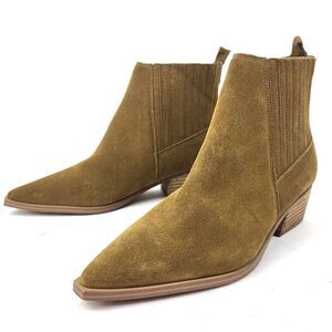 Marc Fisher LTD Yarita Toe Ankle Bootie Chelsea Brown Suede Pull On Pointed 8M